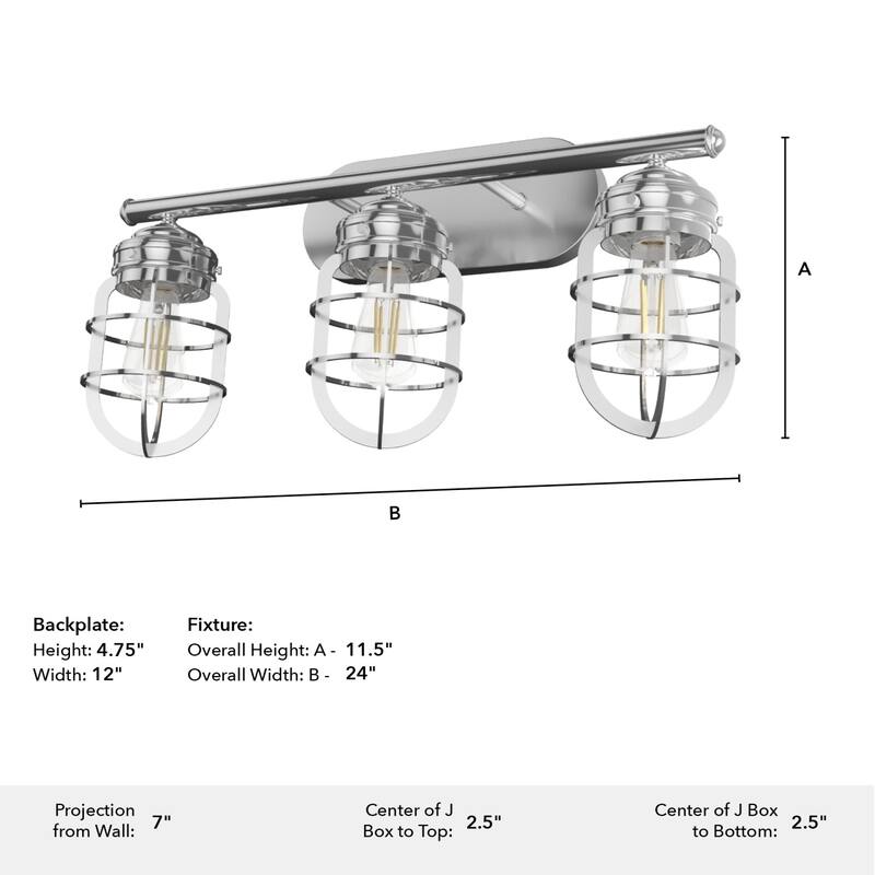 Hunter Starklake 3 Light Vanity Wall Light, Damp-Rated, Modern Industrial, Cage, Rustic, Farmhouse