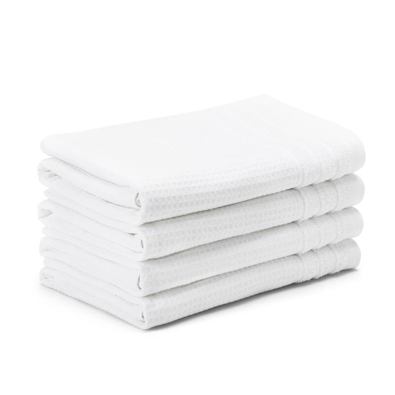 TOWN & COUNTRY BASICS 4-Piece Waffle Woven Terry Stripe Hand Towel Set, - 20"x30" - White