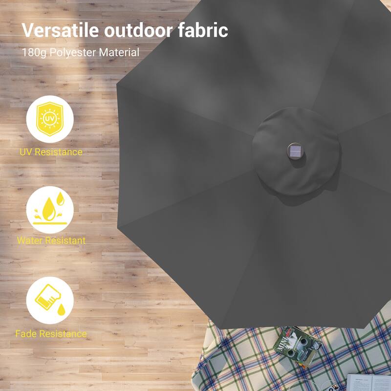 BONOSUKI LED Patio 9Ft Market Umbrella,Outside Deck Table Umbrella