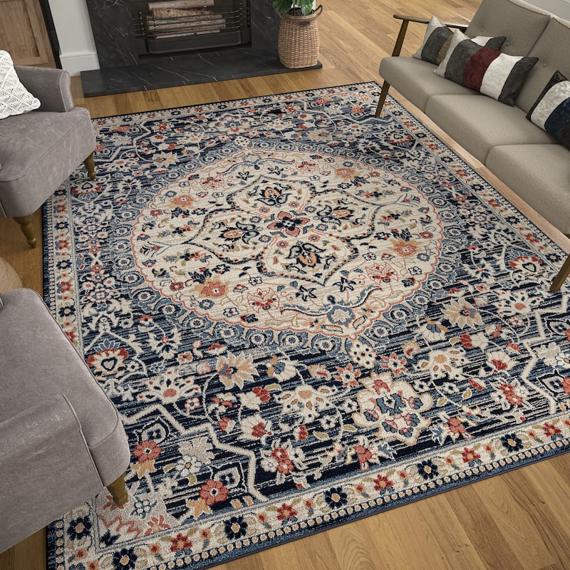 Tucson Traditional Medallion Indoor Area Rug - 7'11'' x 10'3'' - Navy/Navy