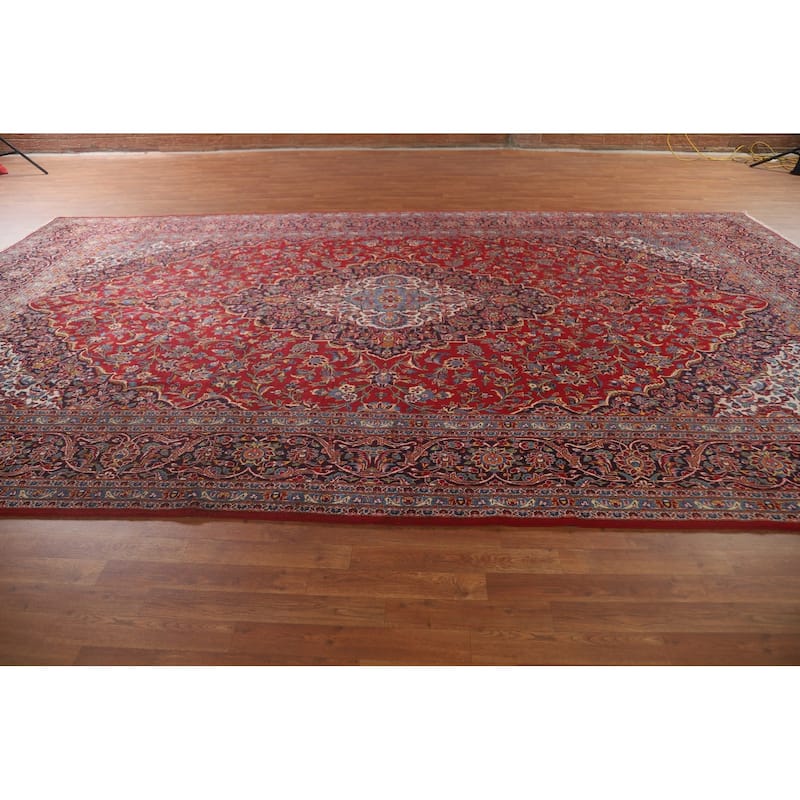 Traditional Kashan Persian Large Vintage Area Rug Handmade Wool Carpet - 9'8" x 16'2"