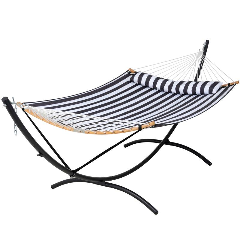 Portable Freestanding Hammock with Curved Stand for Outside - Black &White