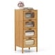 preview thumbnail 1 of 8, Gymax 4-Drawer Dresser w/ Fluted Tempered Glass Drawers Mid Century 4-drawer - Natural