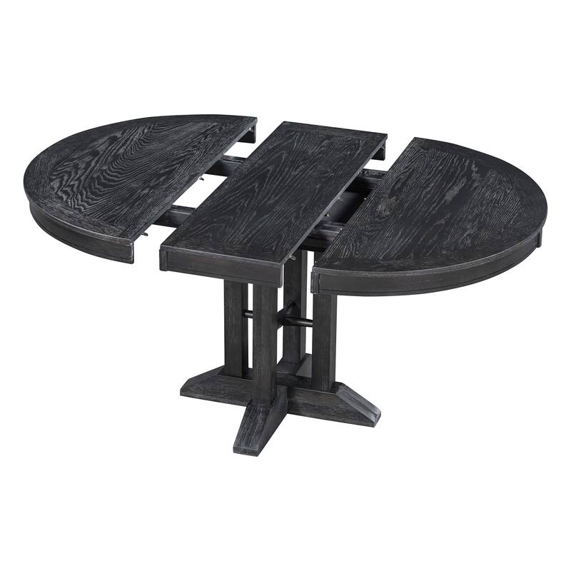 Farmhouse 5-Piece Wooden Dining Table Set with Extendable Round Table & 4 Chairs