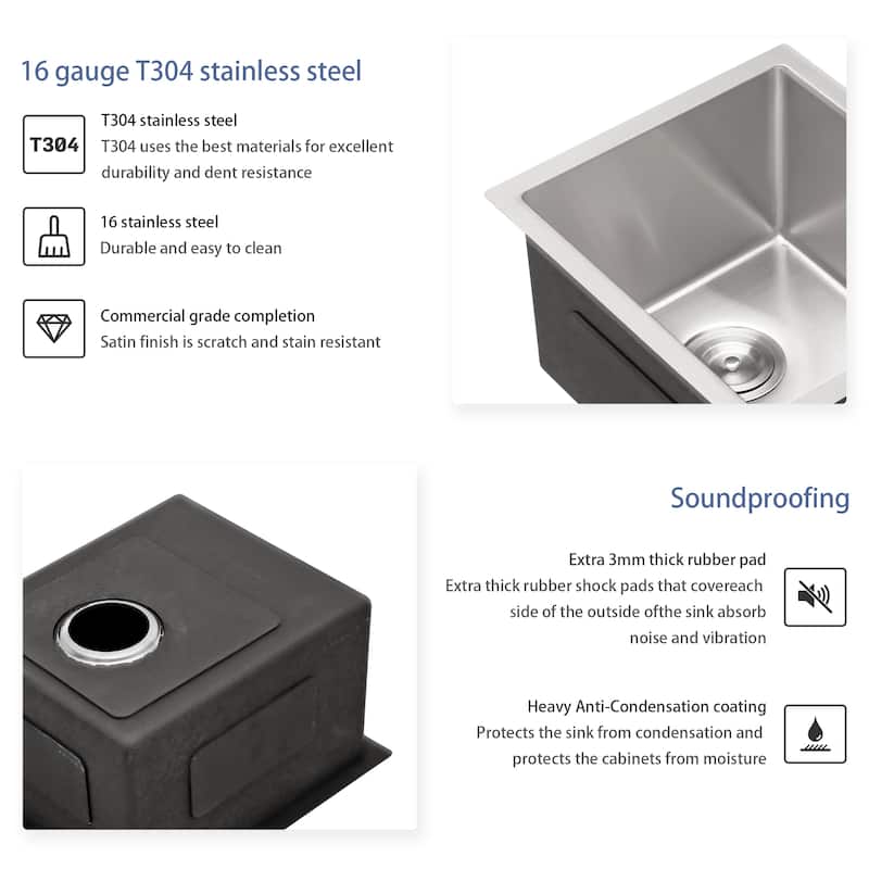 Undermount 16 Gauge Single Bowl Stainless Steel Kitchen Sink in Brushed Nickel