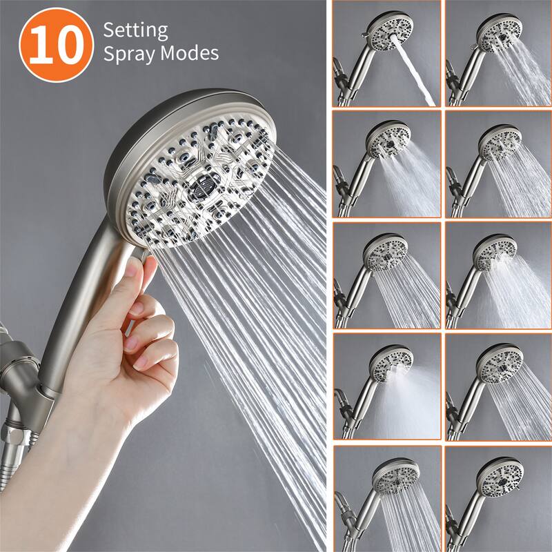 Wall Mount Shower Faucet with Hand Shower Brass 10-Setting Spray Complete Wall Mounted Shower System with Valve
