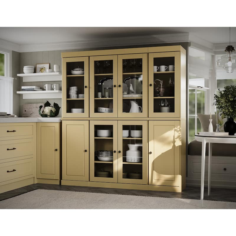 Palace Imports 100% Solid Wood 65" Kitchen China Pantry Cabinet - 65" x 71.5" - Yellow - 6 Clear Glass-2 Solid