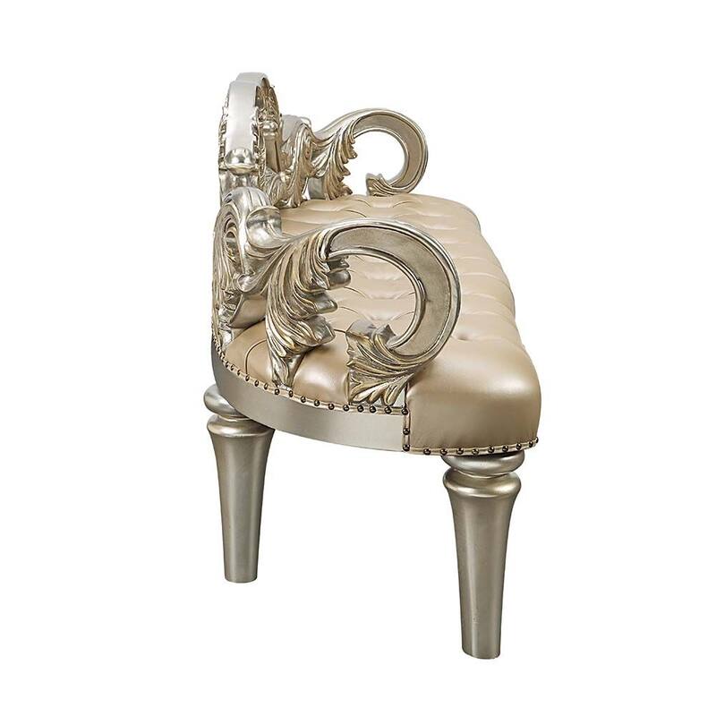 Faux Leather Upholstered Bench in Champagne and Gold