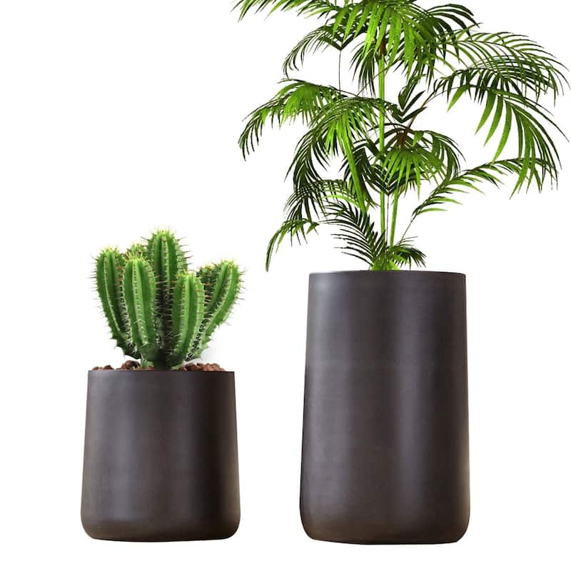 DreamPatio Glendale Round Fiberstone Planter - 15" x H23"Black
