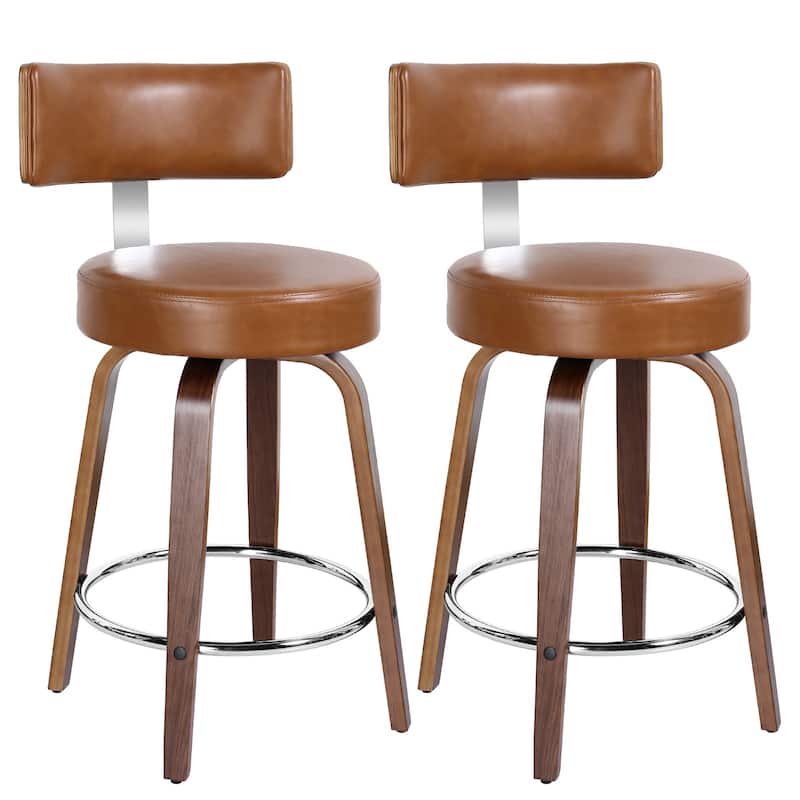 Faux Leather Upholstered Swivel Counter/ Bar Stools Set of 1/2/4 - Set of 2 - Brown - Counter Height