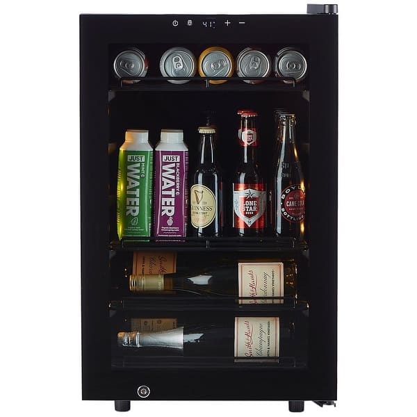 EUASOO FLB-45 75 Can, Refrigerator Small Mini Fridge Freestanding Beverage Cooler With Adjustable Shelving Glass Door For Beer Soda Or Wine Perfect