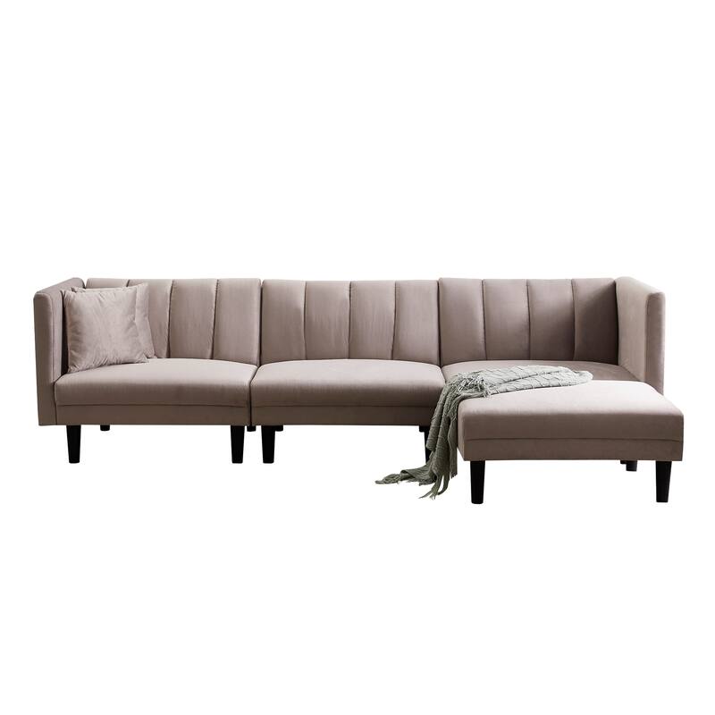 Reversible Sectional Sofa Sleeper L-shape Sofa Velvet Padded Sofa & Chaise