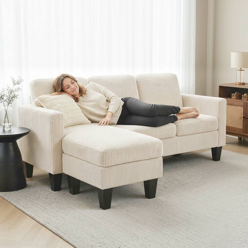 HOMCOM 73" Corduroy L-Shaped Sectional Sofa, Reversible Chaise/Ottoman, 2200lb