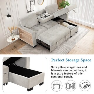 Convertible Sofa Bed with Storage & USB Ports - Modern Pull-Out Couch ...