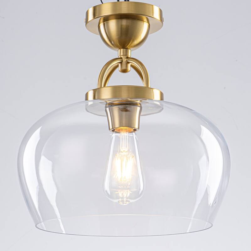 1-Light Modern Metal & Glass Flush Mount with Transparent Open Flat-Ball Shade for Bedroom - 11.8 in. W x 13 in. H - 11.8 in. W x 13 in. H - Gold