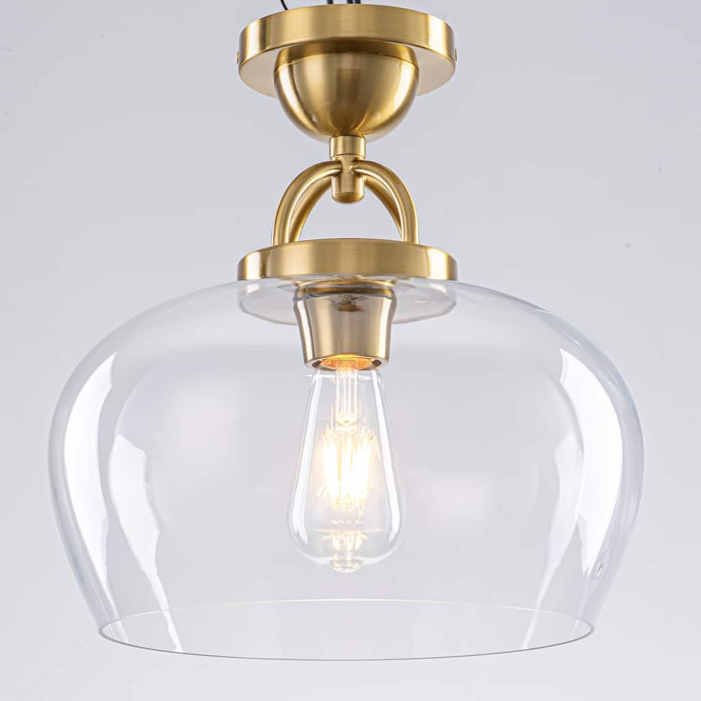 1-Light Modern Metal & Glass Flush Mount with Transparent Open Flat-Ball Shade for Bedroom - 11.8 in. W x 13 in. H