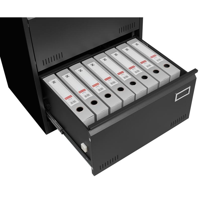 Anmytek Black File Cabinet Double Drawer Locking Office Storage Desk Organizer