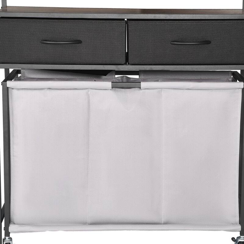 Black Laundry Hamper with 3 Removable Bags, 2 Drawers and Top Shelf for Bathroom or Bedroom - 32.68 x 12.60 x 31.89 in