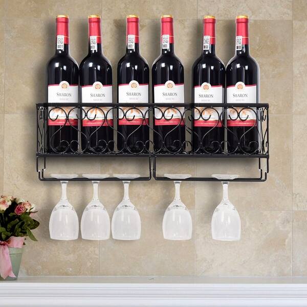 Shop Wall Mounted Metal Wine Rack Wine Bottle Storage W Glass