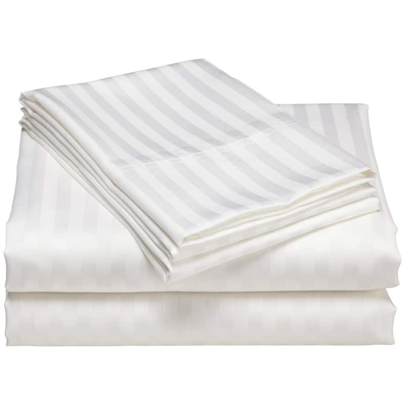 1200 Thread Count Cotton Deep Pocket Luxury Hotel Stripe Sheet Set - White - Full