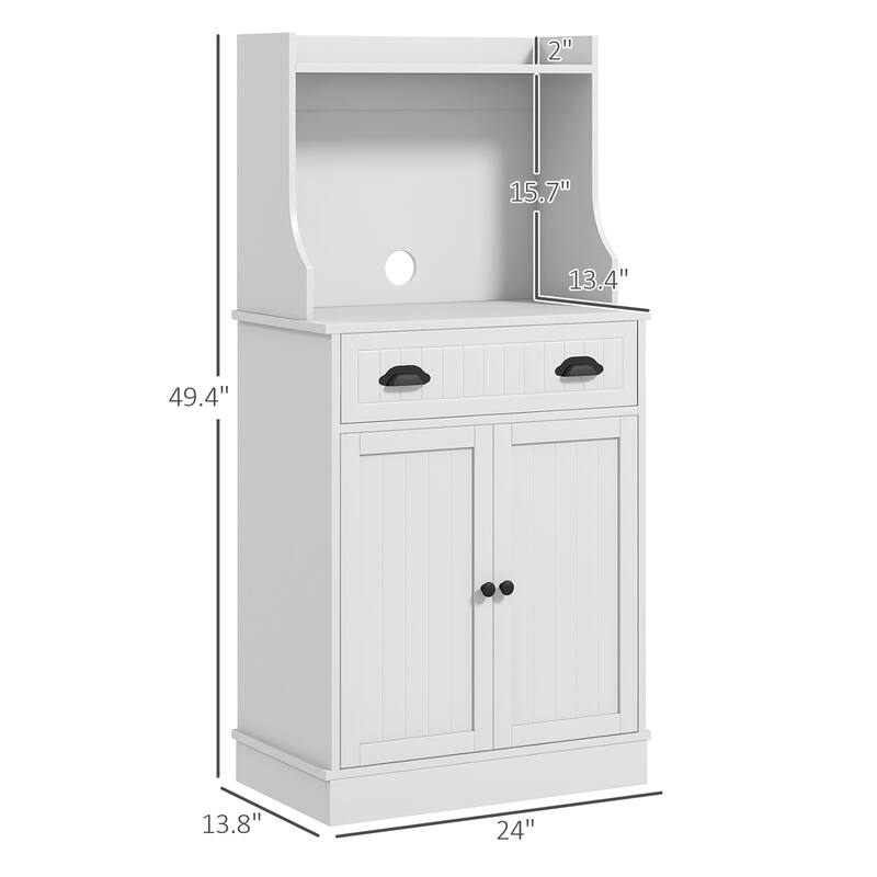 Microwave Cabinet w/ Drawer, Double Door Cabinet and Adjustable Shelf
