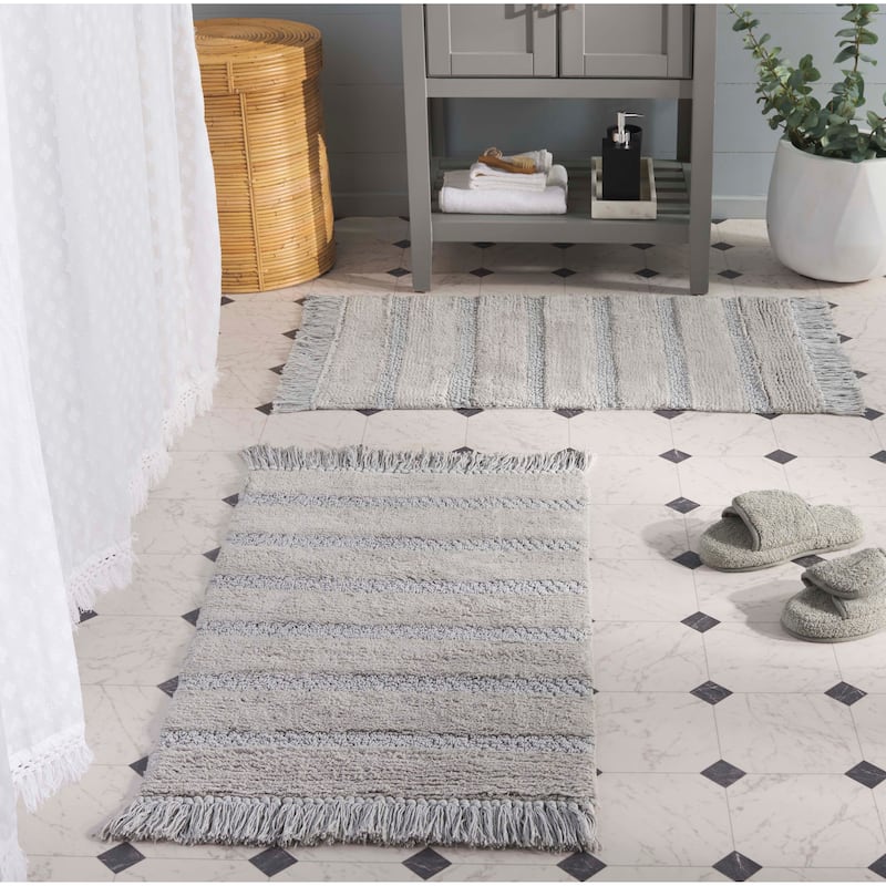 SAFAVIEH Home Finn Fringe Bathmat 32"L x 20"W Set of 2 - Steel Grey