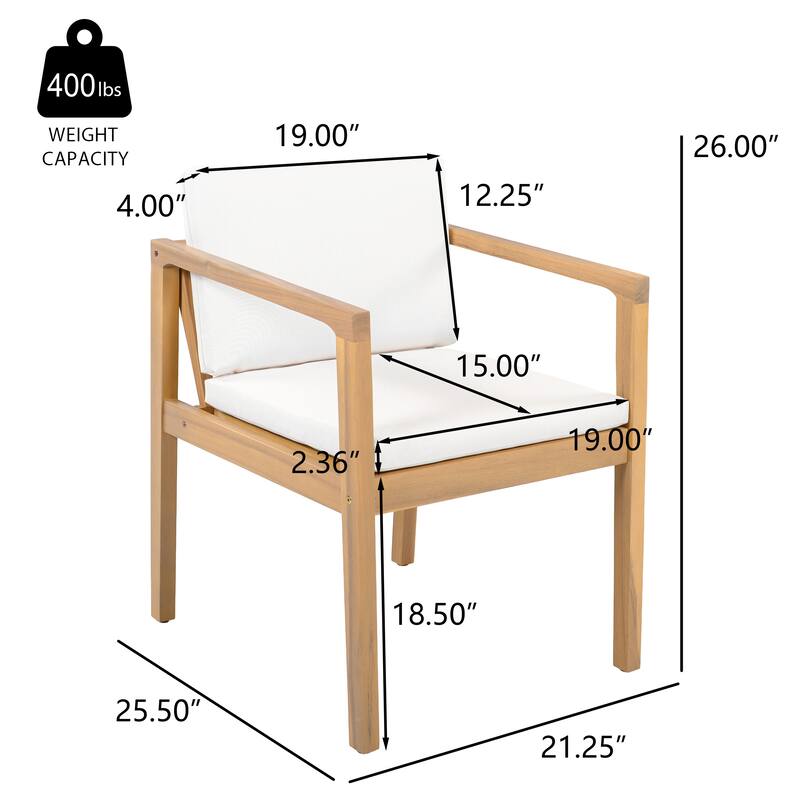 Christopher Knight Home - Outdoor Acacia Wood Upholstered Dining Chairs Set with Seat Cushions & Slatted Back, Teak Finish