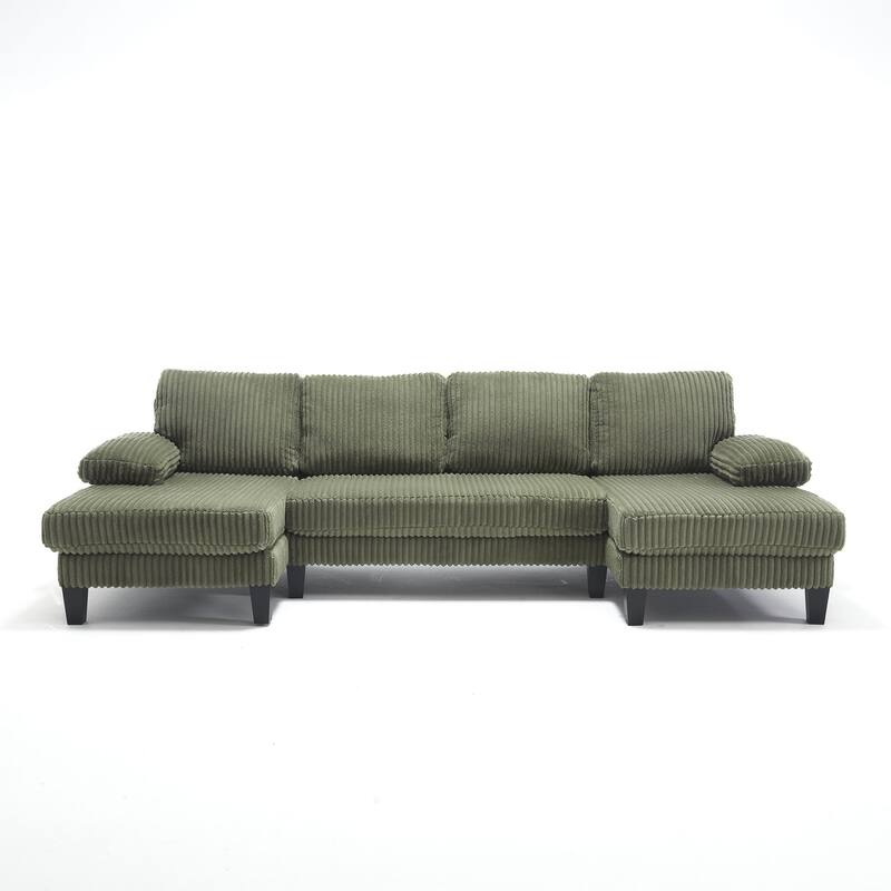 Symmetrical Corduroy Double Chaise Couch U-shaped Sectional Sofa