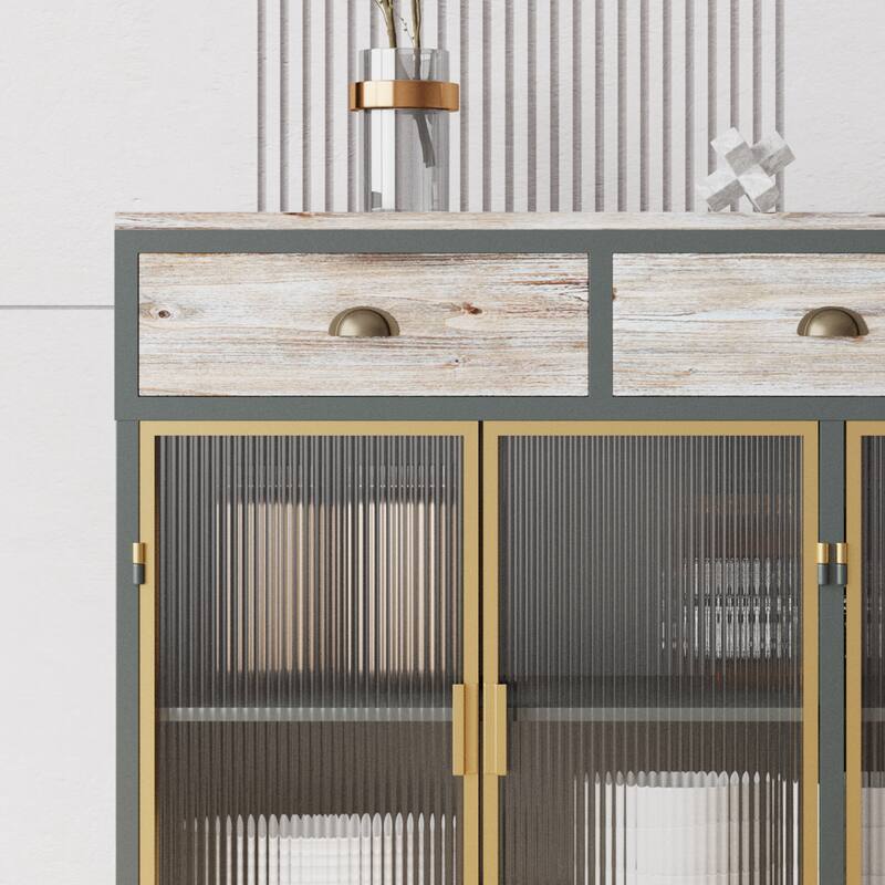 47.64" "3 Doors Modern Sideboard with 3 Top Drawers, Freestanding Sideboard Storage Cabinet