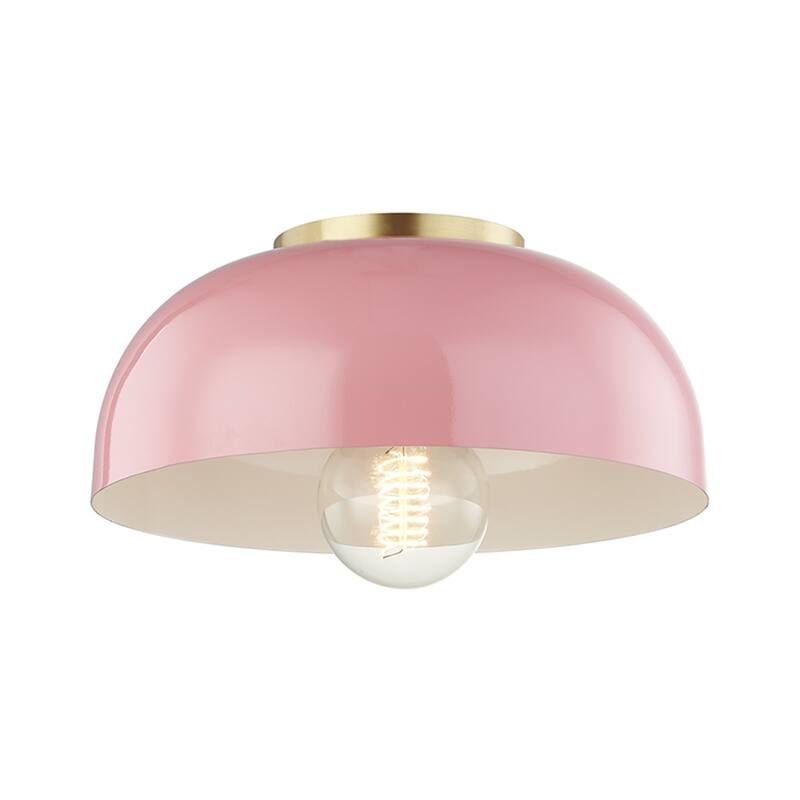 Mitzi by Hudson Valley Avery 1-light Aged Brass Small Semi Flush, Pink Metal