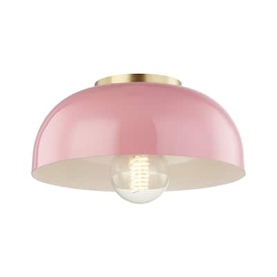 Mitzi by Hudson Valley Avery 1-light Aged Brass Small Semi Flush, Pink Metal