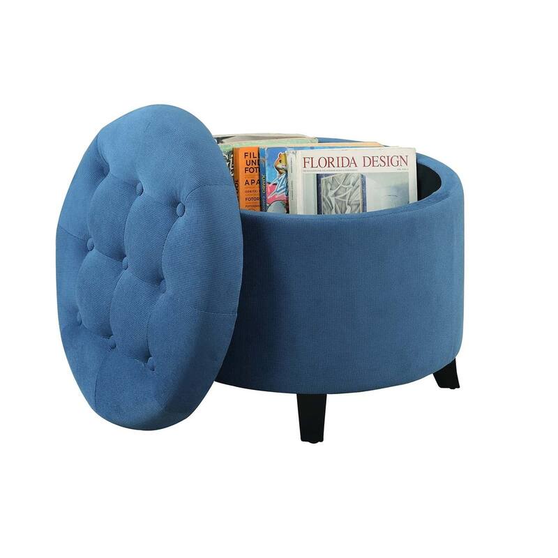 Convenience Concepts Designs4Comfort Round Storage Ottoman - Blue Fabric