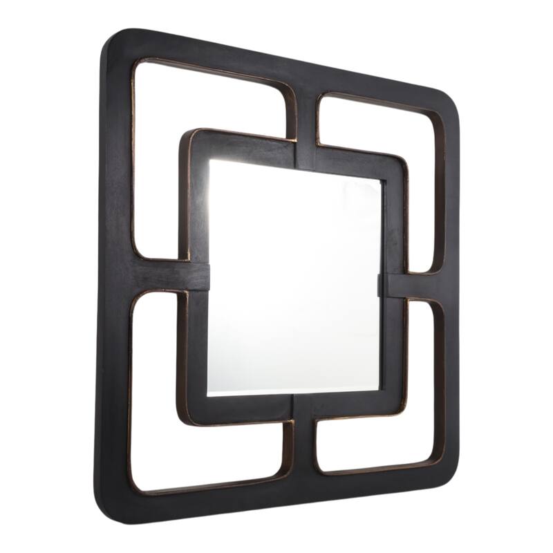 Wood Metal Wall Mirror Modern Square Geometric Open Frame - 40" Black - 40" x 2" x 40"
