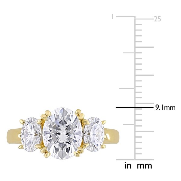 Miadora 10k Yellow Gold 3ct TGW Oval-cut Created White Moissanite 3-Stone Engagement Ring