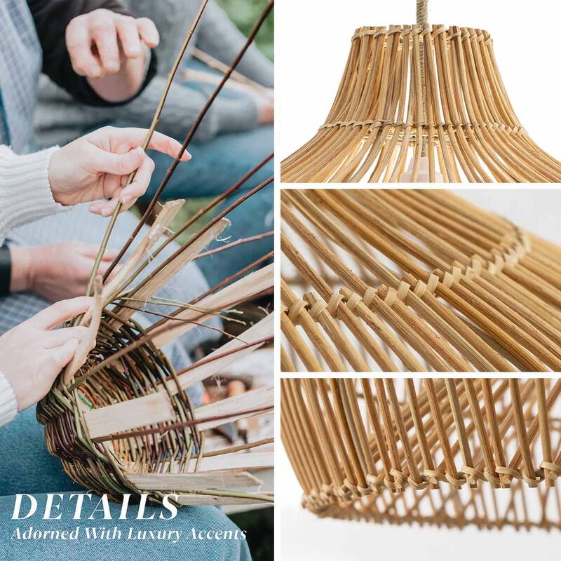 Oceania - 22" & 24" Natural Rattan Plug-In or Hardwired Cone Pendant Light for Dining Room, Kitchen, or Bedroom in Boho Style