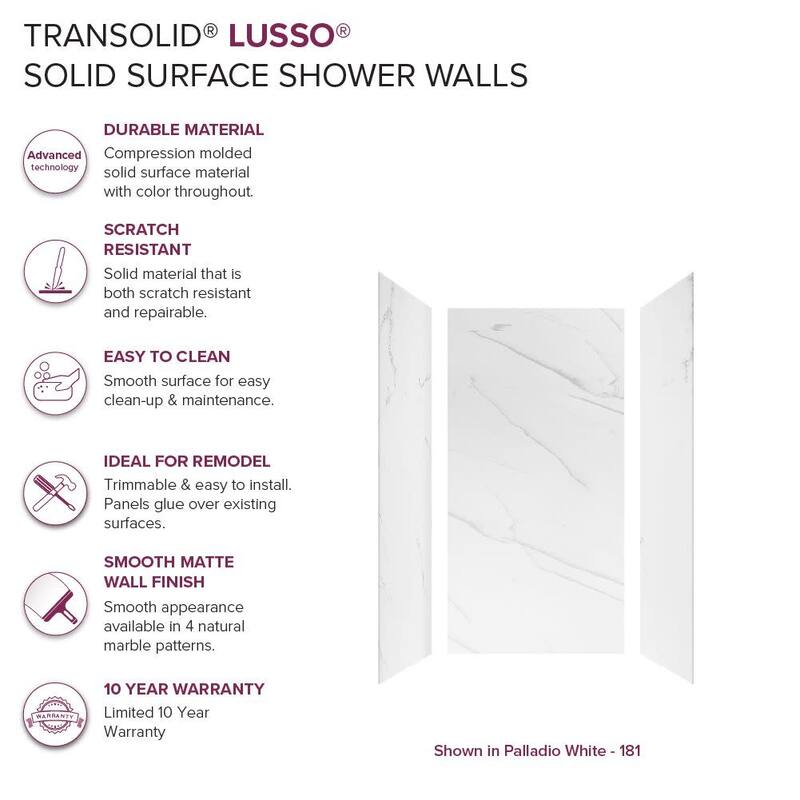 Transolid LWK363672 Lusso 72" H x 36" W x 36" D Three Wall Alcove