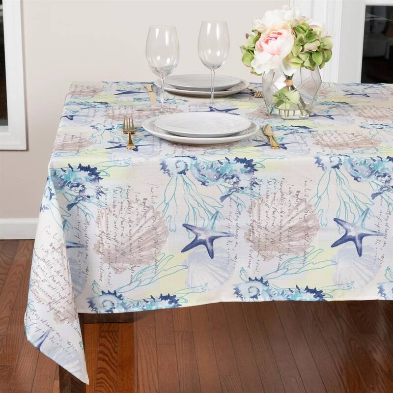 Seabiscuit Coastal Indoor/Outdoor Spring/Summer Fabric Tablecloth - 60x102