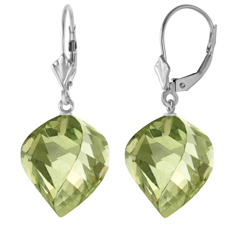 26 Carat 14K Solid Gold Earrings Twisted Briolette Green Amethyst - White
