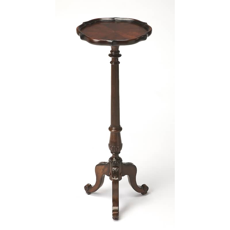 Chatsworth 13.75 in. W x 36.5 in. H Round Wood Scalloped Edge 3 Leg Pedestal Plant Stand - Brown