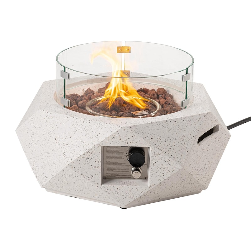 COSIEST White Hexagonal Terrazzo Outdoor Firepit with Wind Guard