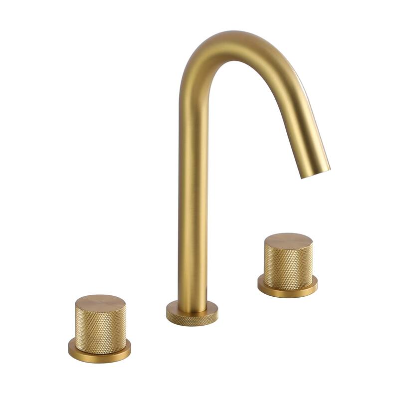 Mondawe Deck Mounted 8 Inch Widespread Double-Handle Bathroom Faucet in Brushed Nickel for Bathroom, Vanity, Laundry - Brushed Gold