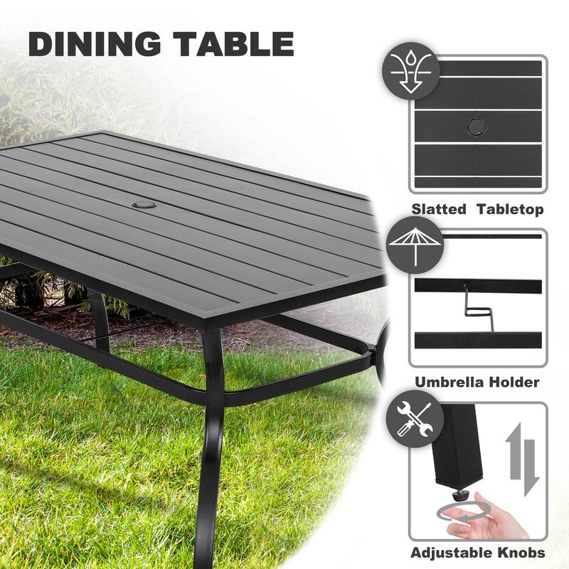 Outdoor 7-Piece Dining Set, Textilene Fabric, Powder-coated Iron Frame