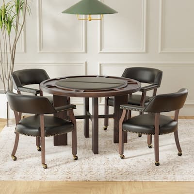 Holliday 48-inch Dining and Poker Game Set in Walnut Finish