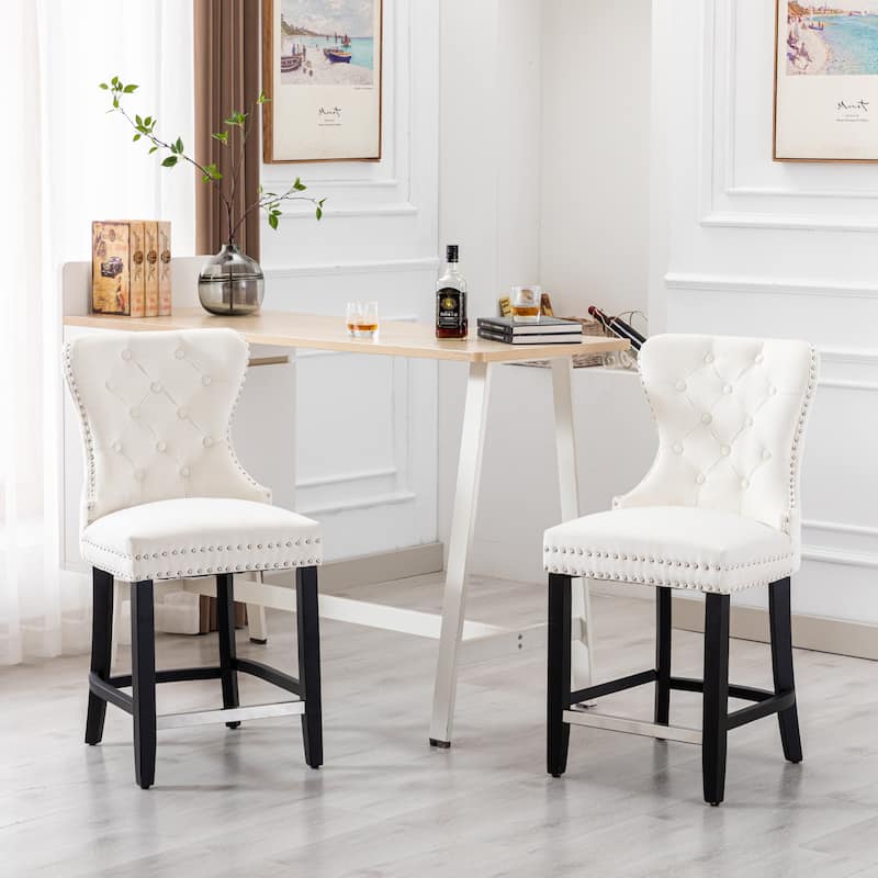 Carter 24" Wingback Tufted Nailhead Counter Stool (Set of 2) - Cream