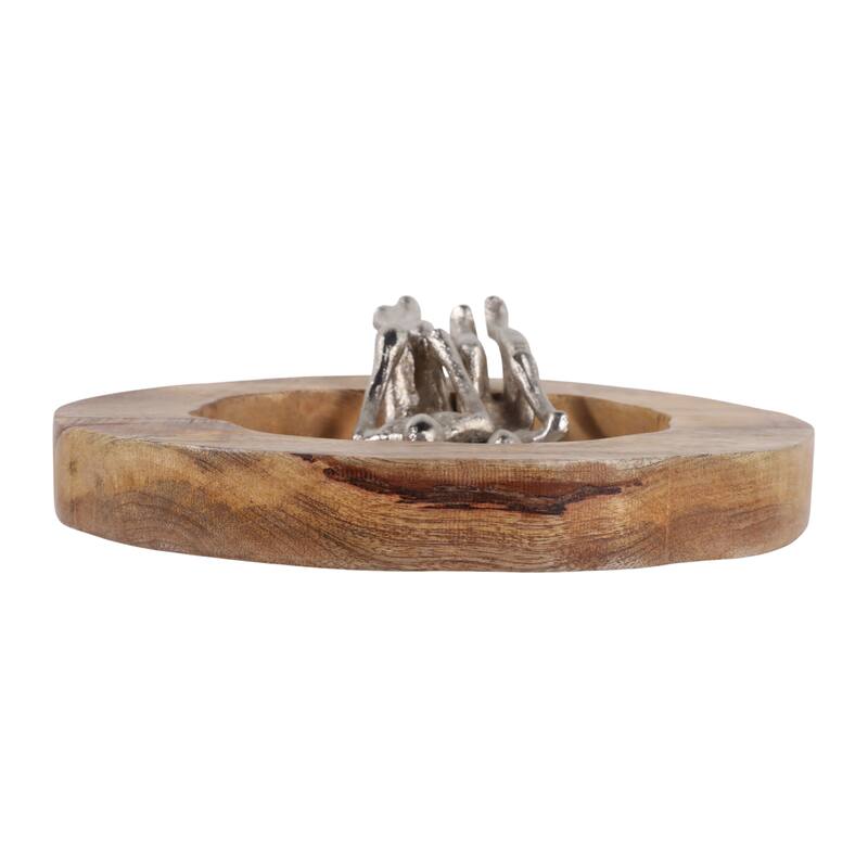 Decorative Figurine on Round Wooden Stand Sculpture