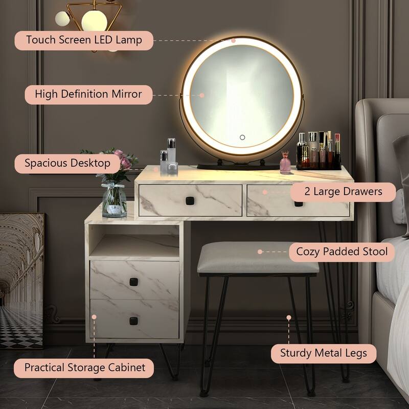 Modern Dressing Table with Storage Cabinet - 31.5" x 16" x 30" (L x W x H)
