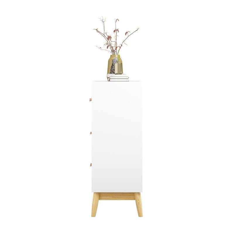 Nordic Style 3-Drawer Storage Cabinet, Modern White Chest of Drawers with Rose Gold Handles & Solid Wood Base