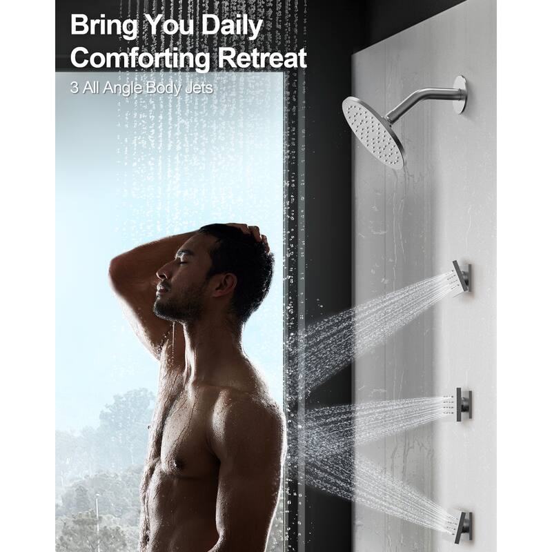 GRANDJOY Dual Shower Heads 12" Rainfall Shower System with 3 Body Jets and Handheld Shower