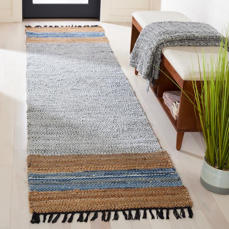 SAFAVIEH Handmade Vintage Leather Alissa Modern Fringe Rug - 2'3" x 9' Runner - Grey/Natural