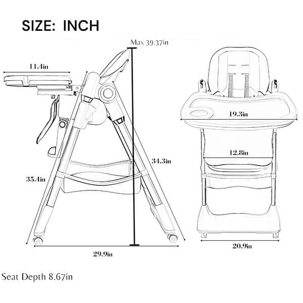 KISRAIS Portable Adjustable Baby High Chair with Safety Belt, Silent Lockable Wheels